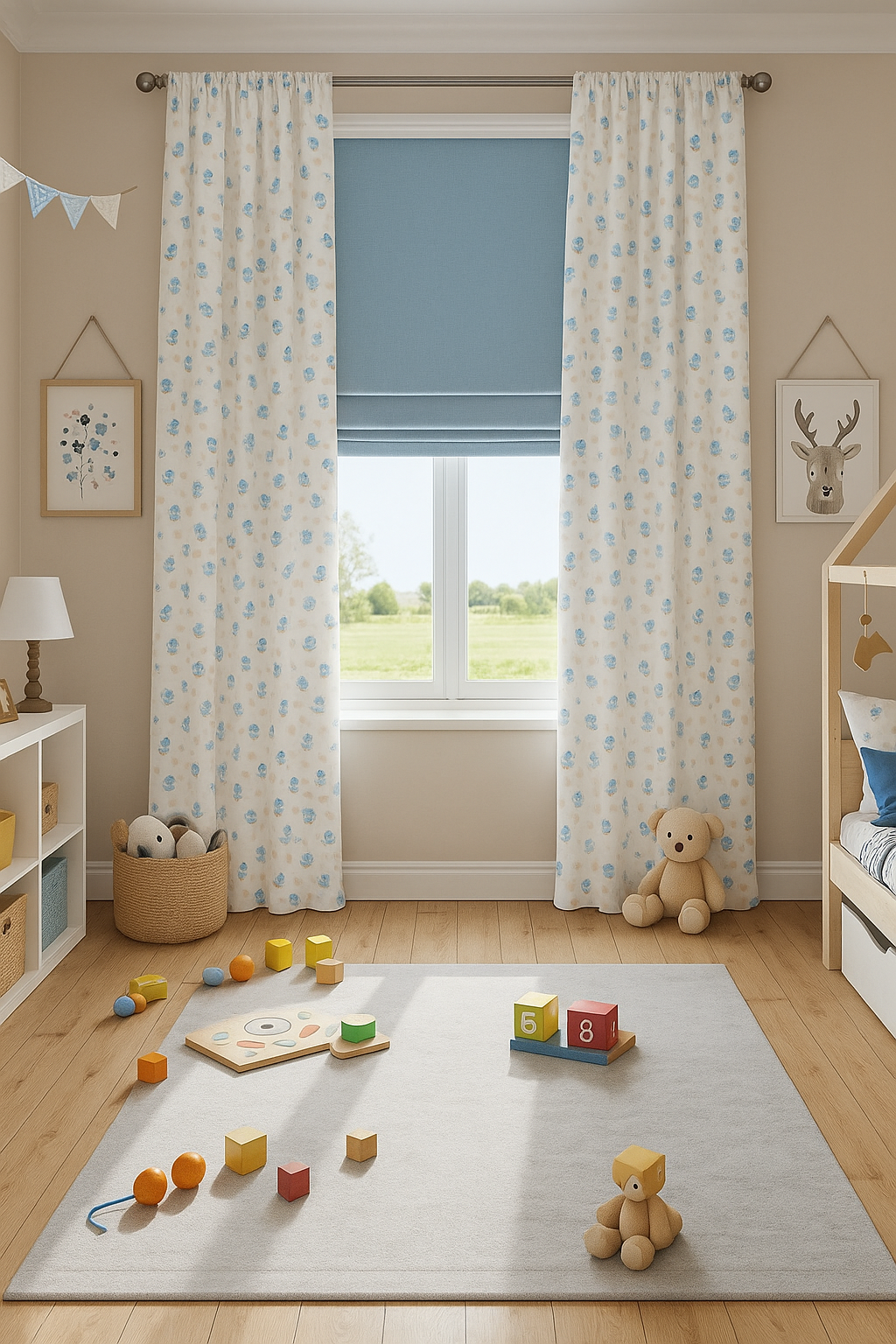 Blue Baby Print Curtain